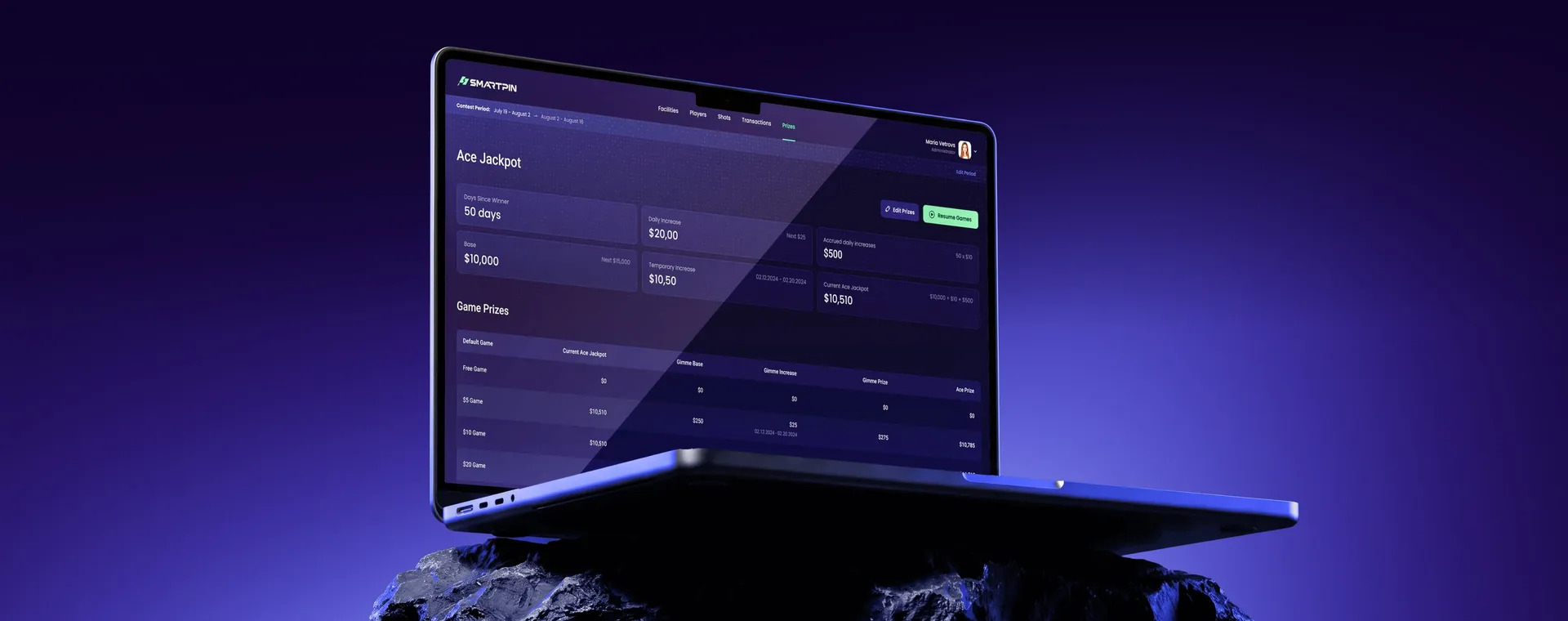 laptop with smartpin admin panel on the screen